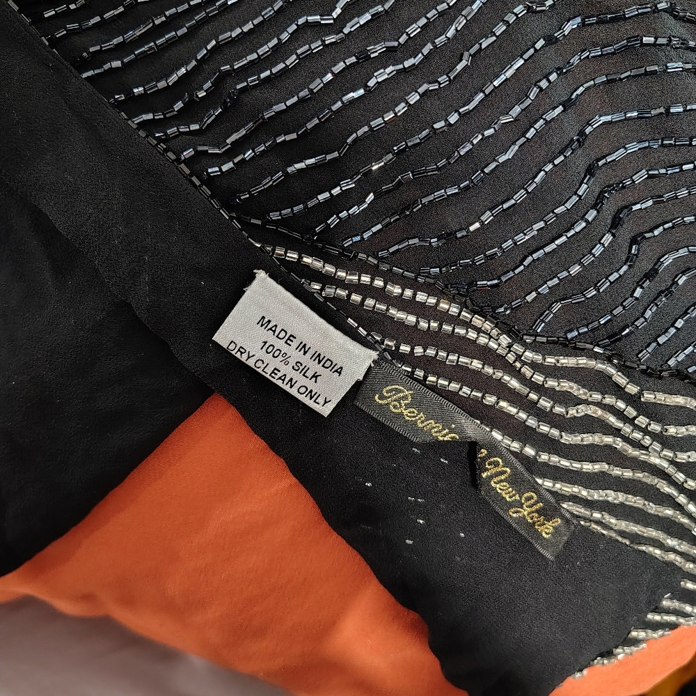 Bernies Of New York Silk Beaded Shawl Scarf